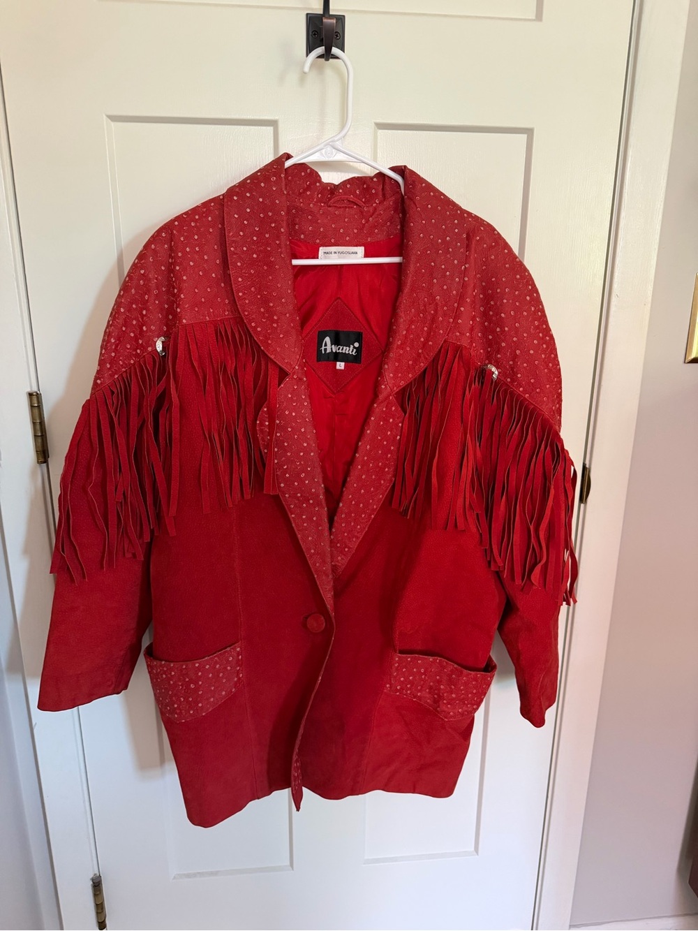 Avanti Red Suede Fringe Jacket with Studded Trim